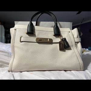 Cream/Black 100% leather coach